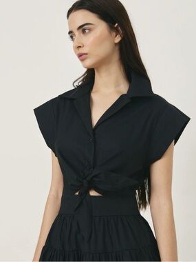 DeLuc Black Tie-Front Mini Dress | Chic Feminine Flowy Style